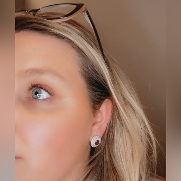 Sparkly Earrings • Garnet • Cubic Zirconia - Picture 3 of 6